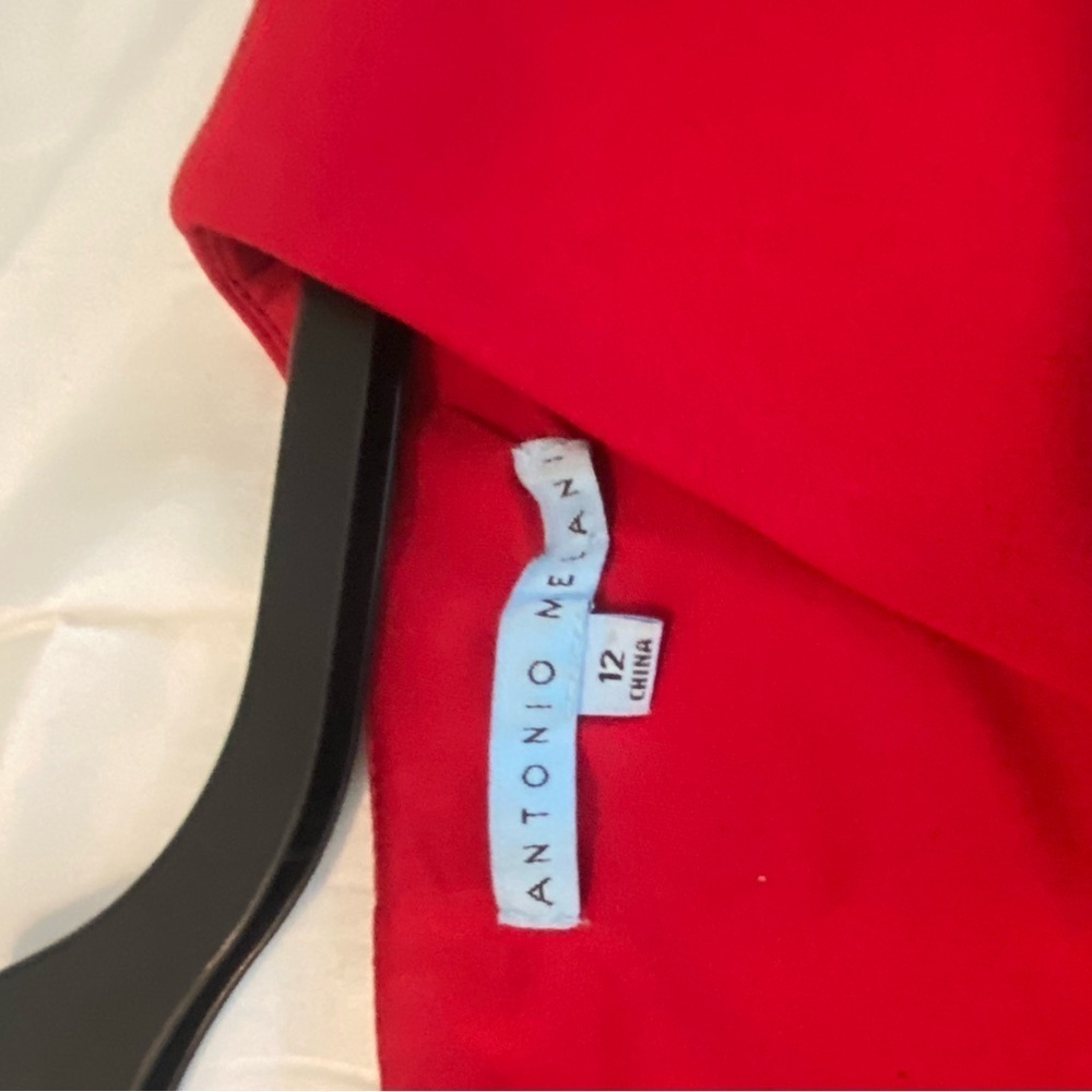 Antonio Melani 12 long bell sleeve red polyester blend stretch sheath dress. - Picture 4 of 8
